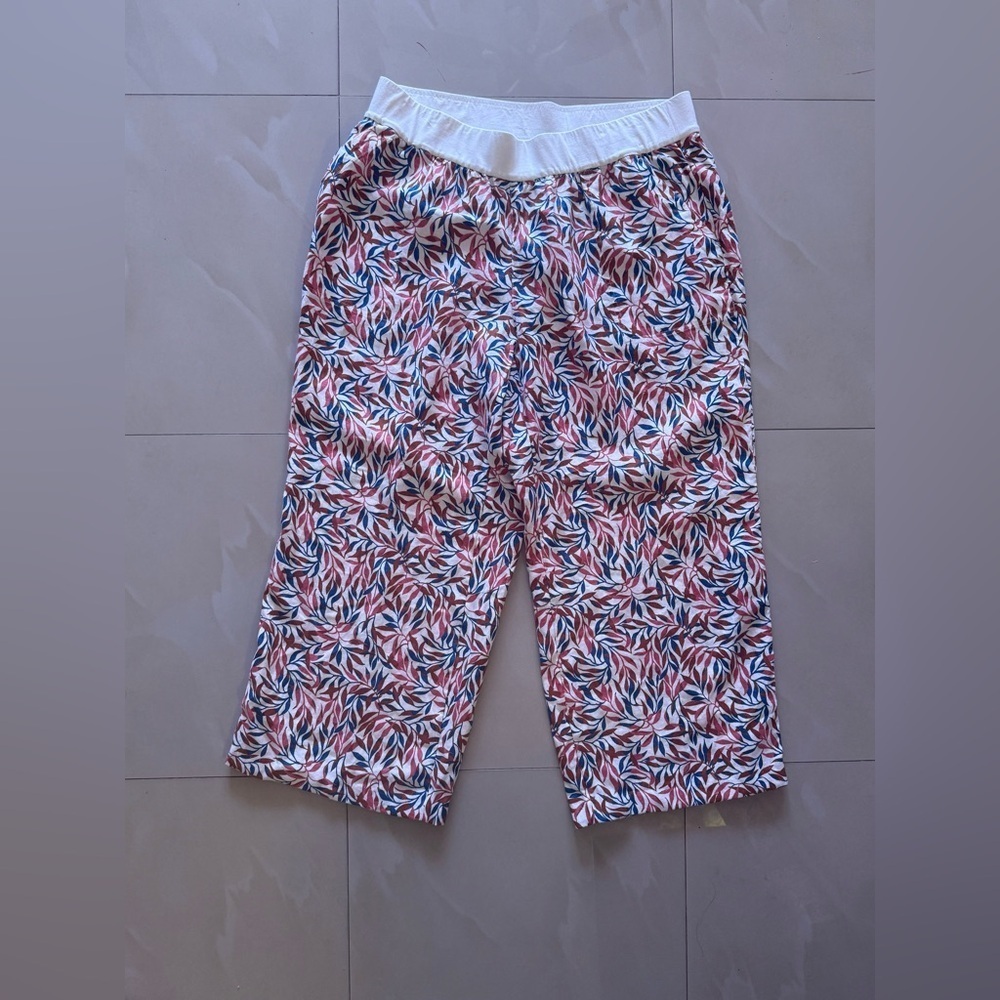 Wide Leg Linen Pants Ivory Cream Coral Pink Floral Palazzo Pants plus size 22 W - Picture 10 of 14